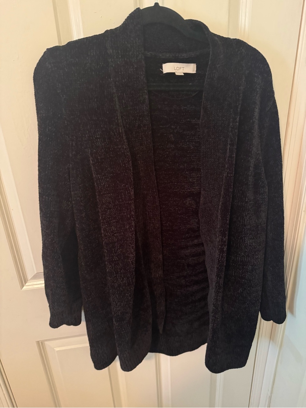 LOFT Dark Charcoal Chenille Open-Front Cardigan